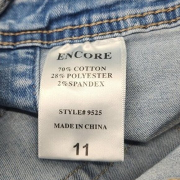 Encore Women's Denim Shortalls with Stretch Size 11 distressed adjustable strap - Picture 6 of 8